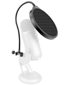 etour microphone pop filter for blue yeti, [gooseneck clamps custom built for yeti mic] professional mic dual layered wind pop screen that filters unwanted recording and background noises