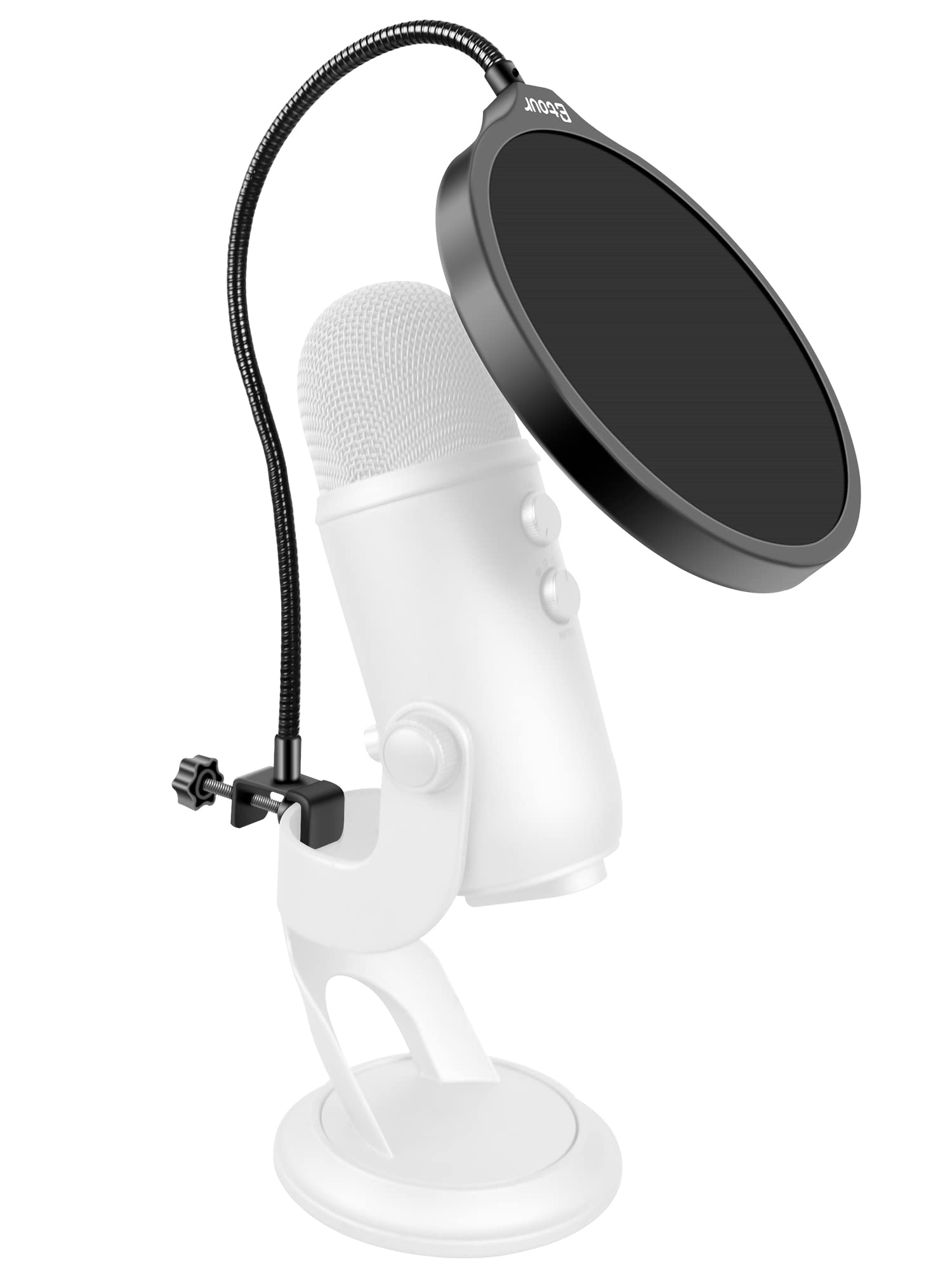 Etour Microphone Pop Filter for Blue Yeti, [Gooseneck Clamps Custom Built for Yeti Mic] Professional Mic Dual Layered Wind Pop Screen that Filters Unwanted Recording and Background Noises