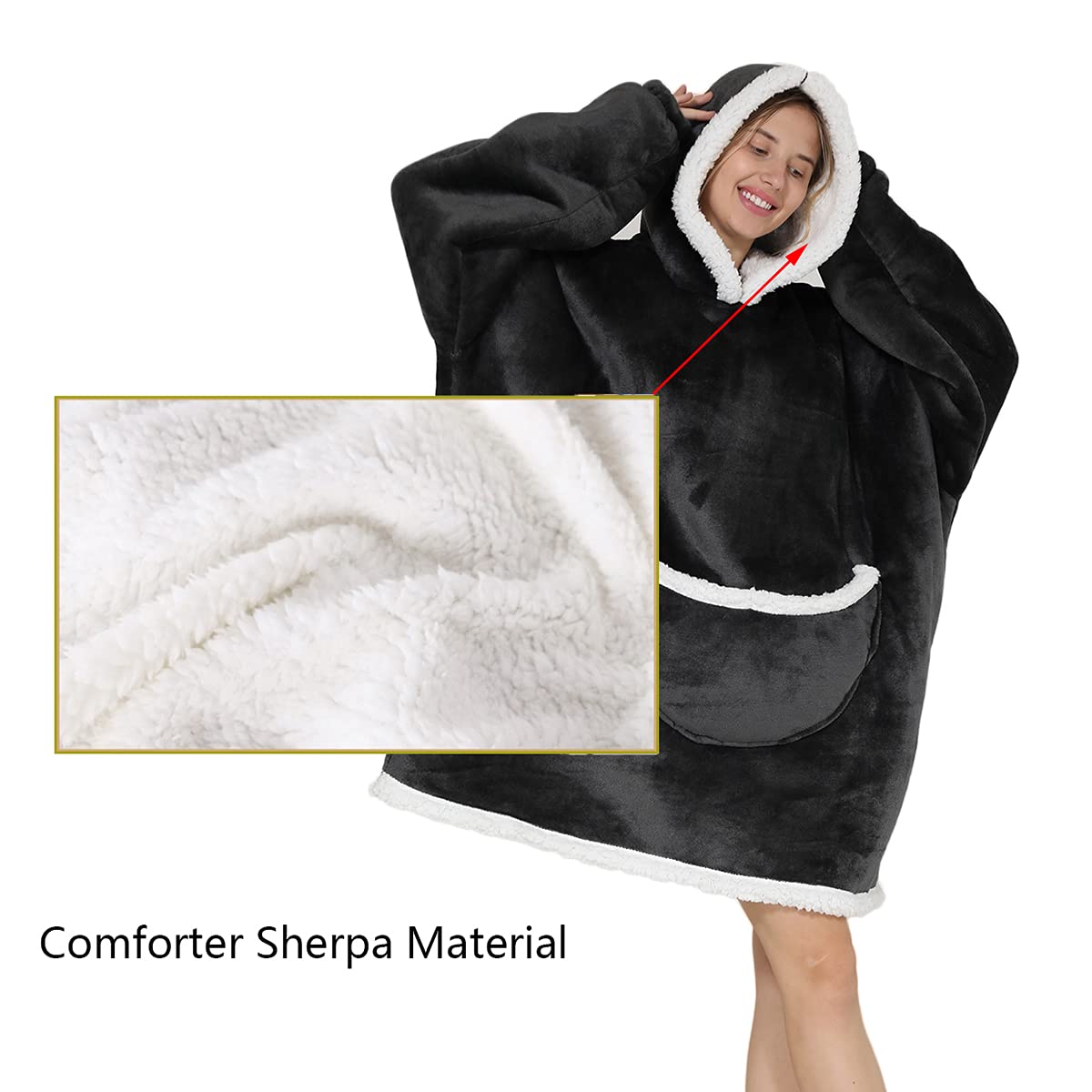 JERYMUND Oversized Blanket Hoodie - Sherpa Fleece Wearable Blanket for Unisex Adult Women Men, Fluffy Giant Comfortable Hooded Sweatshirt