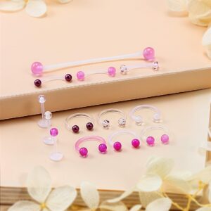 Jenxnjsjo Clear Lip Septum Rings Industrial Eyebrow Smiley Piercing Jewelry Plastic Cartilage Helix Tragus Daith Earrings Purple Vertical Labret Medusa Retainers Kits for Surgery Work Sports