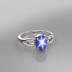 HRG Blue Lindy Star Ring 925 Sterling Silver 6Rays Star Ring Oval Cabochon Ring Weeding Ring Birthstone Ring (7)