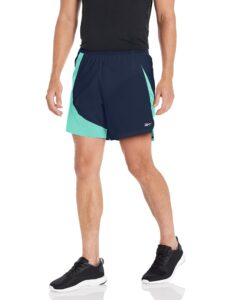 reebok men's standard running woven shorts, semi classic teal/vector navy, large