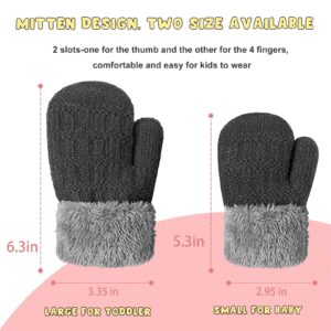 Winter Mittens Gloves Beanie Hat Set for Kids Baby Toddler Children, Unisex Cute Thick Warm Knit Fleece Lined Thermal Set for Boys Girls(Black)