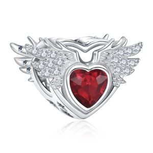 NINGAN January Birthstone Charms for Pandora Charms Bracelet, Angel Wings 925 Sterling Silver Love Heart Bead Pendant Birthday Christmas Jewelry Gift for Women