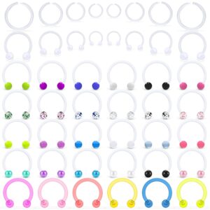 Jenxnjsjo Clear Plastic Silicone 16g 16 Gauge Septum Smiley Daith Helix Earring Retainer Multicolor Flexible Horseshoe Body Piercing Rings Jewelry for Women Men Surgery MRI