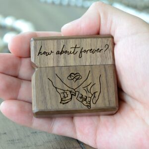 URBAN KRAFTS Engagement Ring Box for Proposal Slim Pocket Size Walnut Wooden Lighter Ring Box Engraved (How About Forever Pinky Promise)