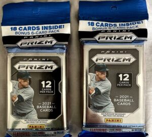 2 packs: 2021 panini prizm baseball cello pack (18 cards/pk)