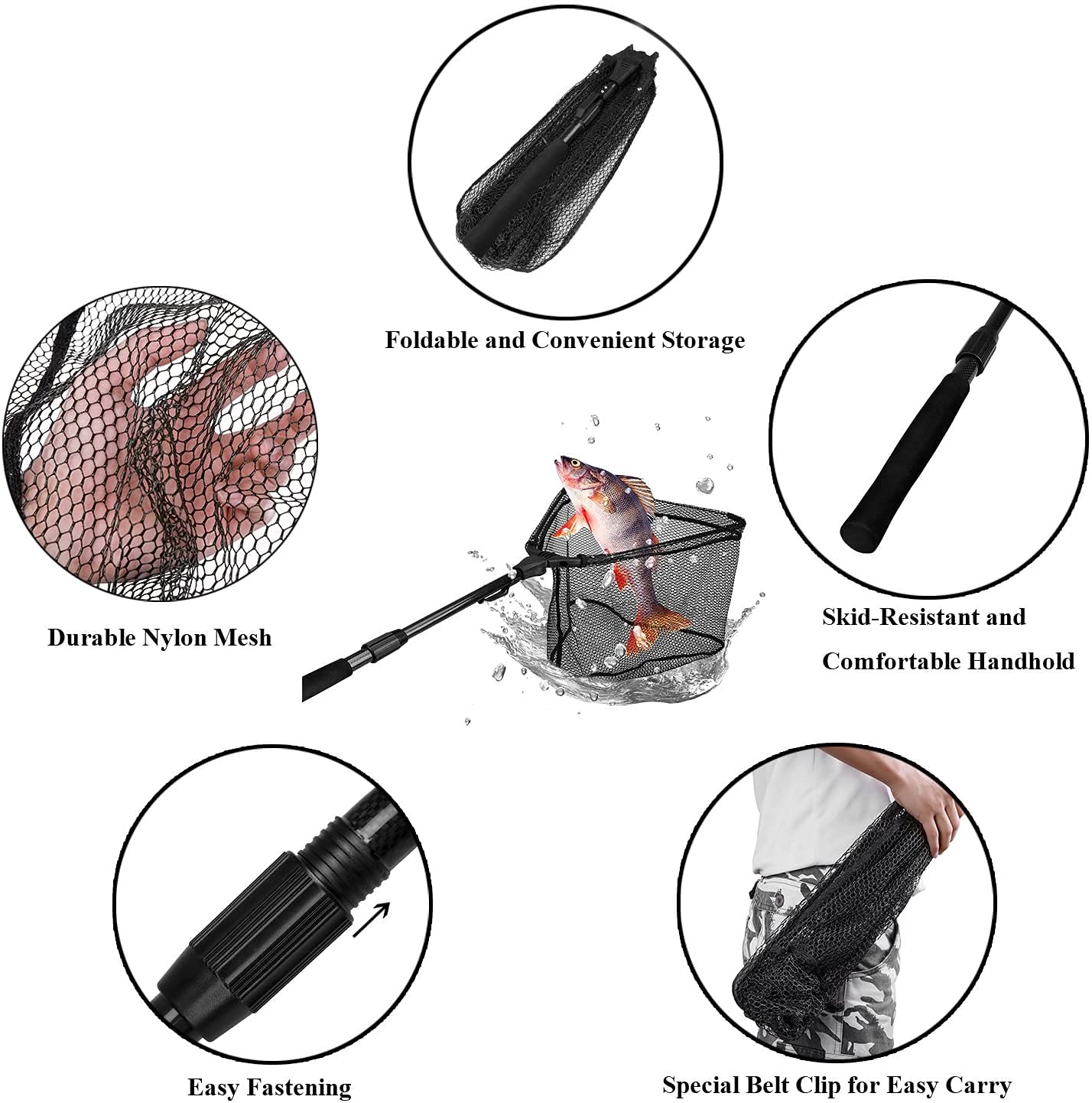 PLUSINNO Fishing Rod and Reel Combos, Fishing Net Fish Landing Net, Saltwater Freshwater Resistant Fishing Gear