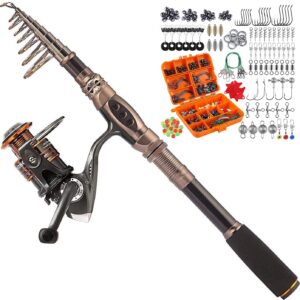 PLUSINNO Fishing Rod and Reel Combos, 212Pcs Fishing Tackle Kit with Tackle Box, Saltwater Freshwater Resistant Fishing Gear