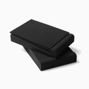 ss5 studio monitor isolation pads, high-density acoustic foam tilted tabletop & desktop speaker stands for midsize bookshelf computer speakers, prevent vibrations & fits most speaker, black - pair