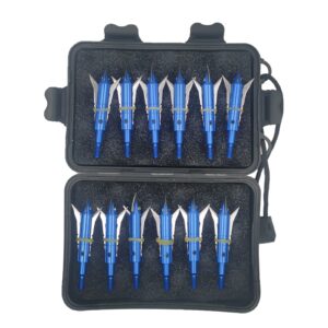 LeeMui Hunting Aluminum Archery Broadheads Blades Grain Screw-in Arrow Heads Tips Portable Case for Arrowheads Broadheads Blue