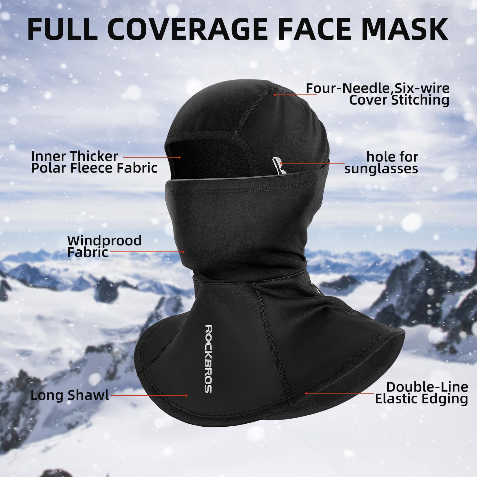 ROCKBROS Ski Mask Balaclava for Men Cold Weather Scarf Windproof Thermal Winter Women Neck Warmer Hood for Cycling Hiking