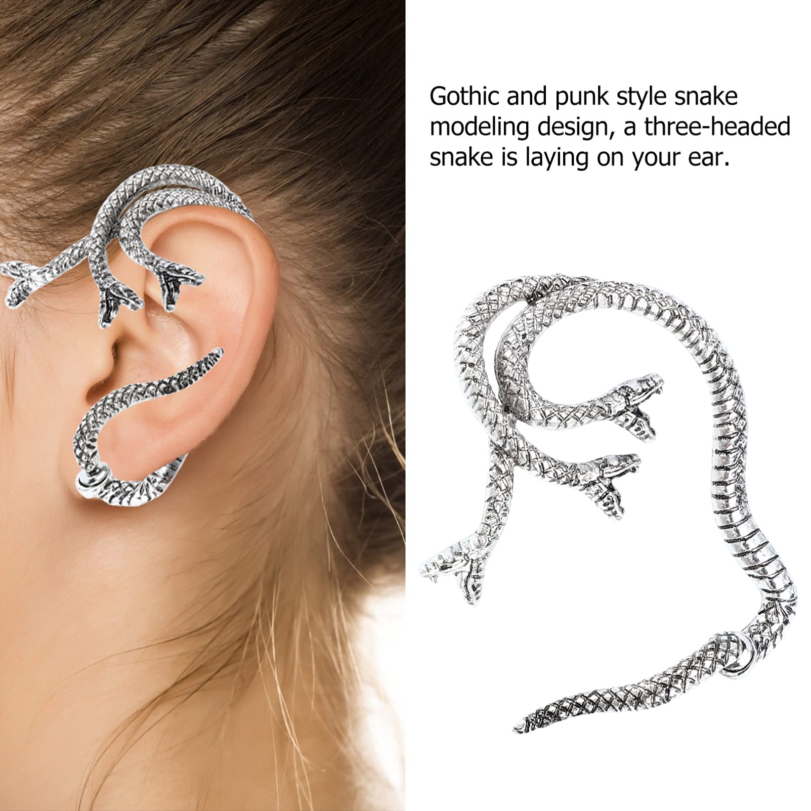 Generic 2pcs Ear Cuff Jewelry Snake Shape Cuff Earring Gothic Climber Earrings Punk Ear Decoration Halloween Novelty Ear Jewelry for Women Men, Silver, 6x5cm (44L0N438AU1209QIV7S)