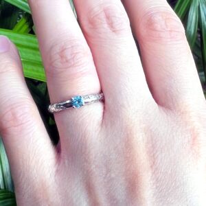 Aloha Jewelry Company Sterling Silver Hawaiian Blue Topaz Princess Plumeria Flower Scroll Ring Stackable Wedding Band, Sizes 5-10 (9)