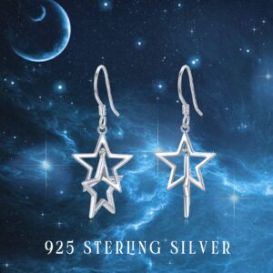 Dangle Star Earrings Sterling Silver Star Drop Earrings Interlocking Earrings Star Earrings for Women Teen