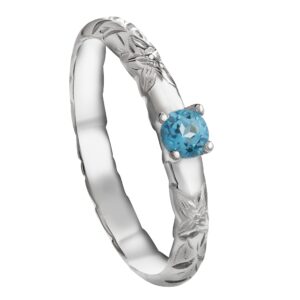 Aloha Jewelry Company Sterling Silver Hawaiian Blue Topaz Princess Plumeria Flower Scroll Ring Stackable Wedding Band, Sizes 5-10 (9)