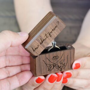 URBAN KRAFTS Engagement Ring Box for Proposal Slim Pocket Size Walnut Wooden Lighter Ring Box Engraved (How About Forever Pinky Promise)