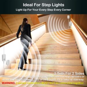 Motion Sensor Lights Indoor Plug-in LED Step Lights Strip with UL FCC Adapter Timer Dimmer Multi-Functional Controller for Stairway Kitchen Cabinet Bedroom Corridor Washroom Counter Shelf Showcase