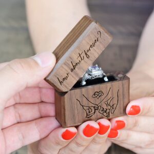 URBAN KRAFTS Engagement Ring Box for Proposal Slim Pocket Size Walnut Wooden Lighter Ring Box Engraved (How About Forever Pinky Promise)