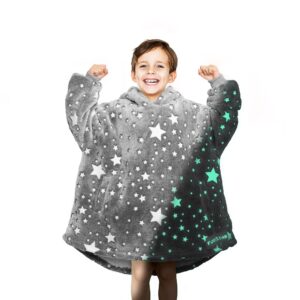 forestar glow in the dark wearable blanket, cool christmas birthday gifts for kids girls boys 4-10 yr, thickened warm oversized sherpa hoodie with pockets