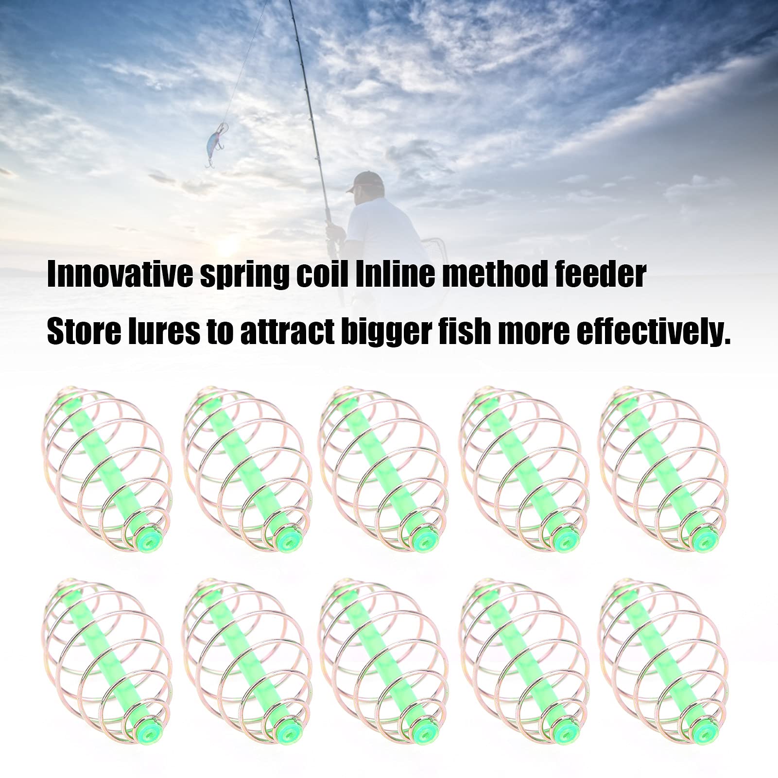 SPYMINNPOO Carp Fishing Feeder,10PC Spring Coil Inline Method Feeder Coil Inline Metal Bait Thrower Feeder Fishing Tackle Fishing Feeder Basket Fishing Accessories Tackle(M)