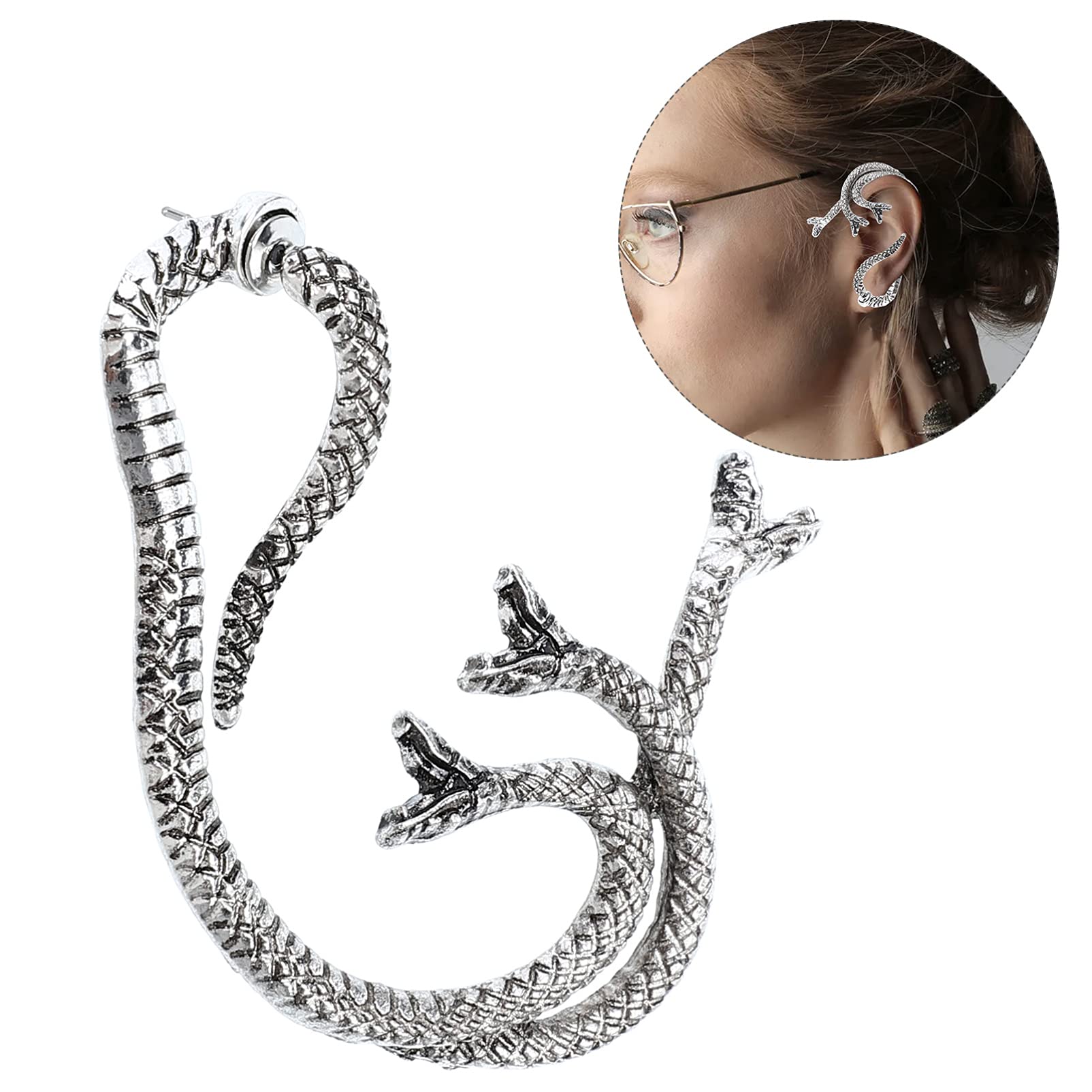 Generic 2pcs Ear Cuff Jewelry Snake Shape Cuff Earring Gothic Climber Earrings Punk Ear Decoration Halloween Novelty Ear Jewelry for Women Men, Silver, 6x5cm (44L0N438AU1209QIV7S)