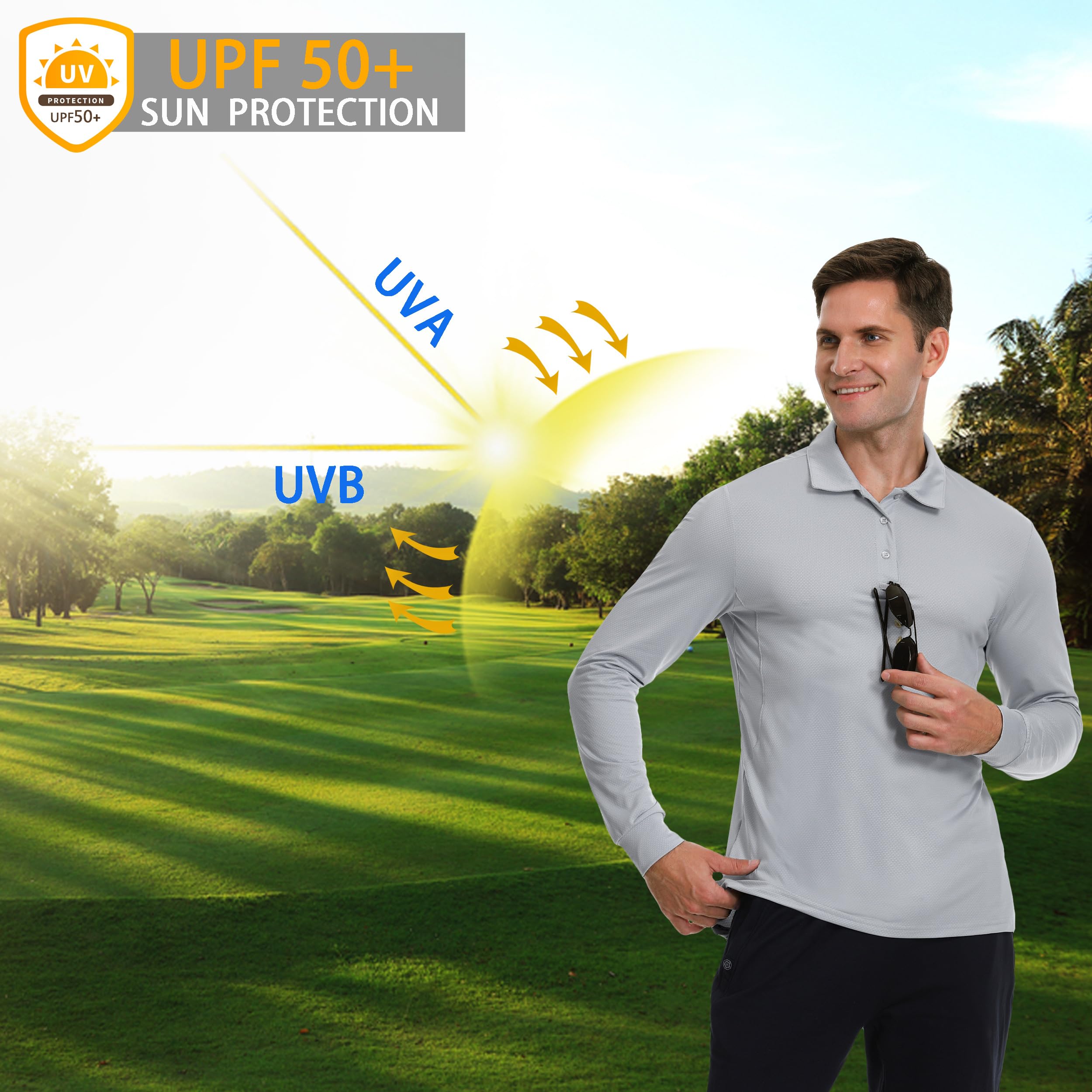 JWM Men's Long Sleeve Golf Polo Shirts - Athletic Casual Travel Performance Collar Shirts Lightweight Quick Dry UPF50