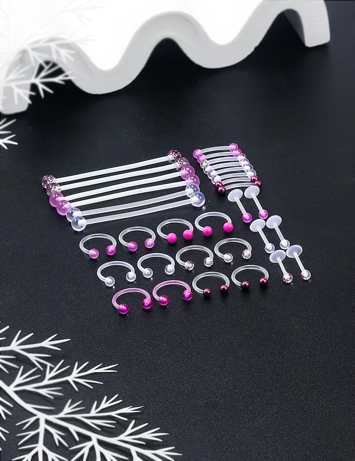 Jenxnjsjo Clear Lip Septum Rings Industrial Eyebrow Smiley Piercing Jewelry Plastic Cartilage Helix Tragus Daith Earrings Purple Vertical Labret Medusa Retainers Kits for Surgery Work Sports