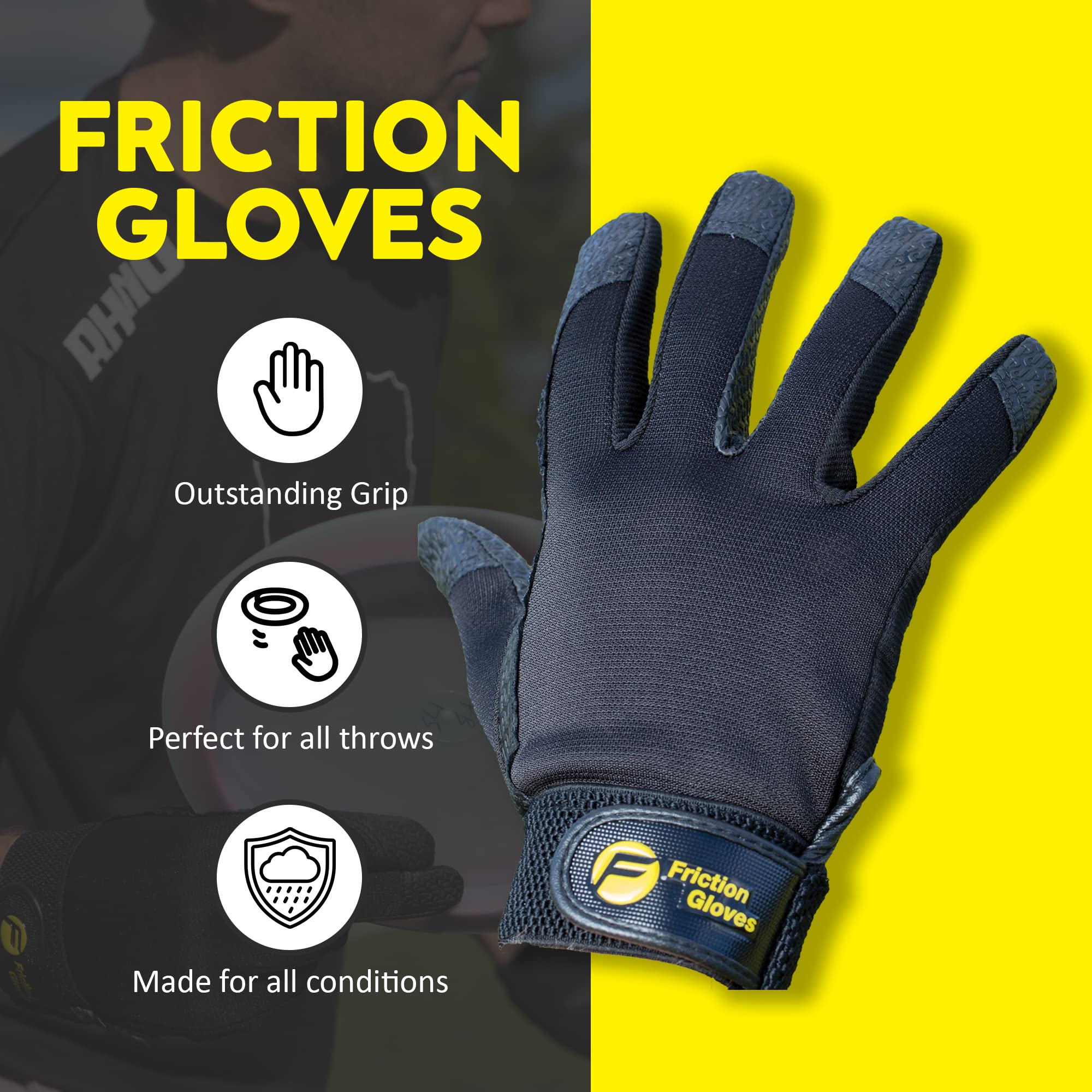 Friction Gloves - Disc Golf Gloves - Rubberized Palm and Fingers for Amazing Grip on All Your Throws - Perfect for Driving & Putting - Play Your Best in Any Weather - (Adult XL)