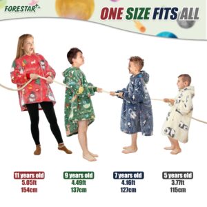 FORESTAR Glow in the Dark Wearable Blanket, Cool Christmas Birthday Gifts for Kids Girls Boys 4-10 YR, Thickened Warm Oversized Sherpa Hoodie with Pockets