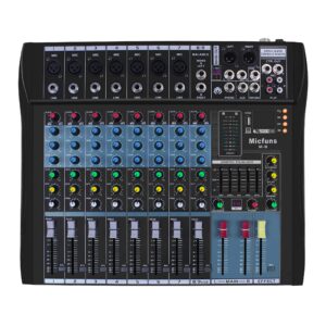 dj console mixer micfuns 8 channel with sound board usb bluetooth audio interface 48v phantom power mixer use for dj studio pc recording singing webcast party