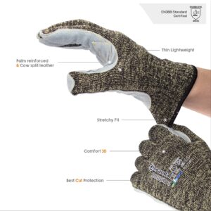 ANDANDA Level 5 Cut Resistant Gloves, Aramid Suture, Cow Split Leather Work Gloves Suitable for Men/Women Working in Gardening, Large/1 Pair