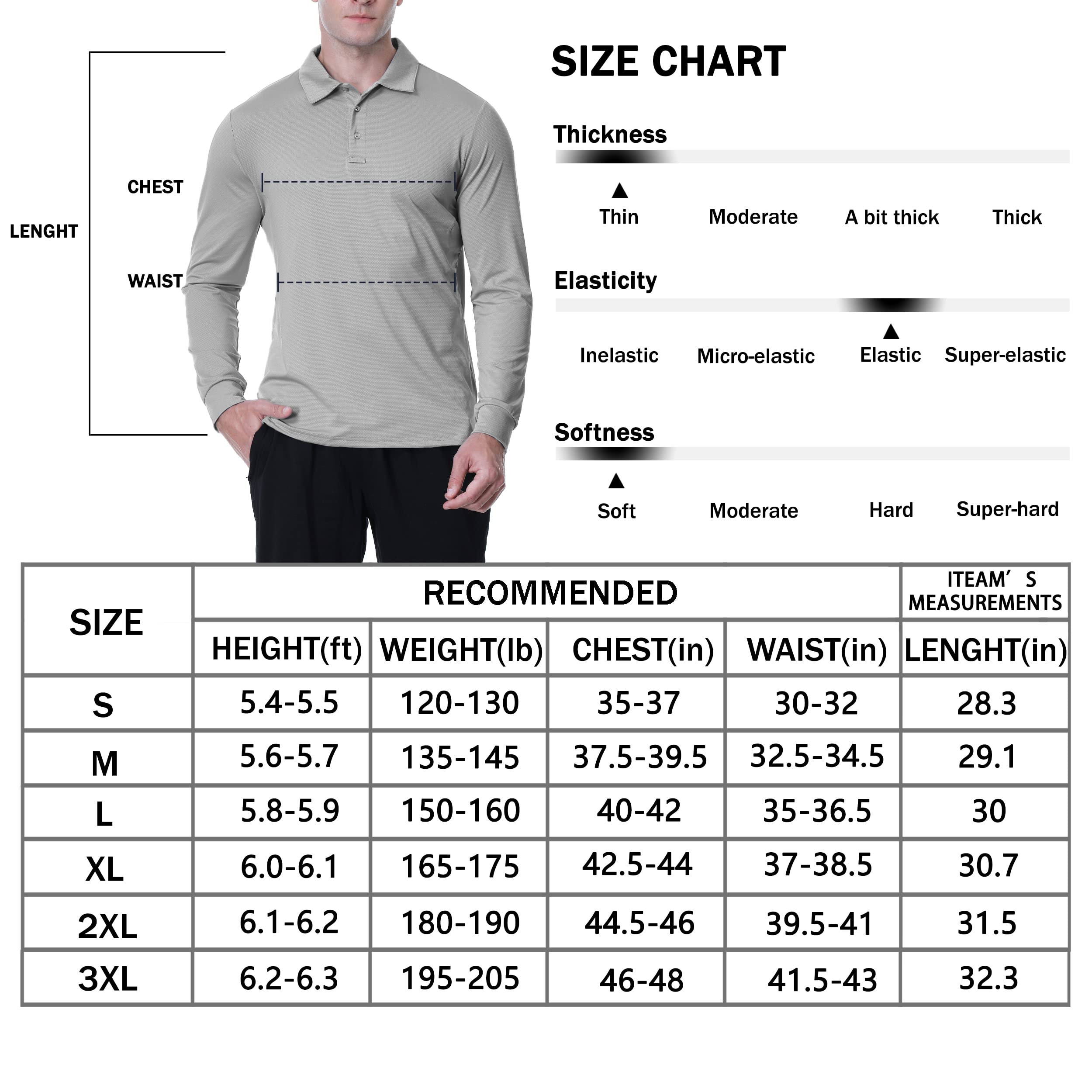 JWM Men's Long Sleeve Golf Polo Shirts - Athletic Casual Travel Performance Collar Shirts Lightweight Quick Dry UPF50