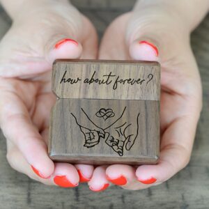 URBAN KRAFTS Engagement Ring Box for Proposal Slim Pocket Size Walnut Wooden Lighter Ring Box Engraved (How About Forever Pinky Promise)