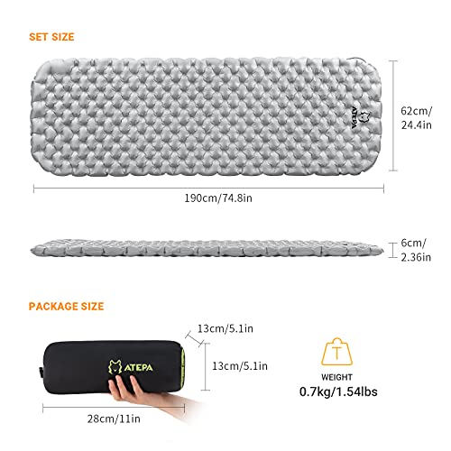 ATEPA Ultralight Sleeping Pad - Waterproof and Durable Camping Mat Sleeping Mat for Comfortable Camping, Hiking, and Backpacking | Compact Air Mattress for Travel and Outdoor Trips