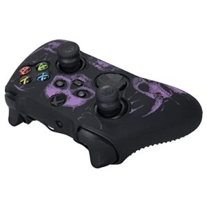 YoRHa Laser Carving Silicone Skin for Xbox Series X/S Controller x 1(Skulls Purple) with Exclusive Thumb Grips x 8