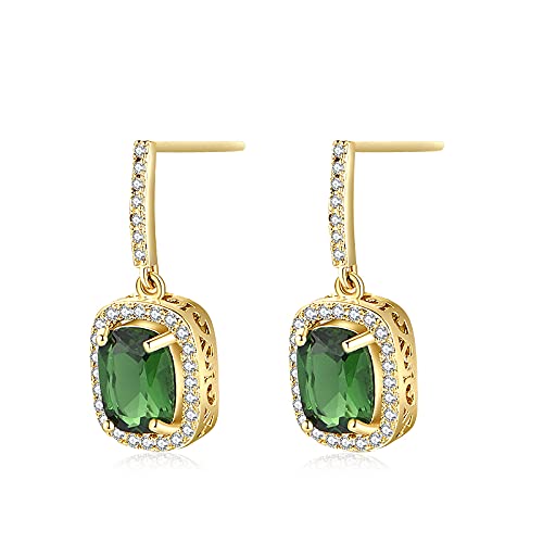 Uncle J Vintage Emerald Chandelier Dangle Earrings-18K Gold Plated Green Austrian Crystal Teardrop for Women,Bridal,Wedding,Statement