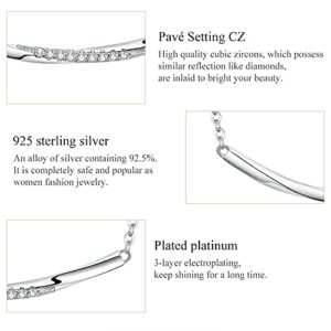 Personalized Necklace with CZ Crystal 925 Sterling Silver Personalized Necklace for Women (Simplicity Smile Bar Necklace)