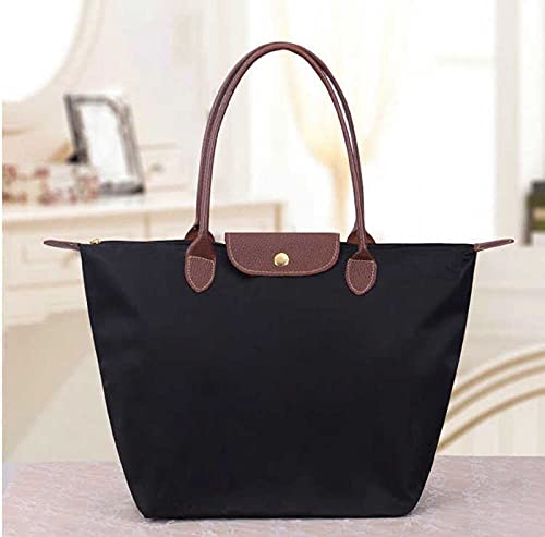 New beach handbag fashion lady handbag Tote Oxford shoulder bag female waterproof dumpling folding shopping bag (Black, 44CM (length)30CM (height)18(width))