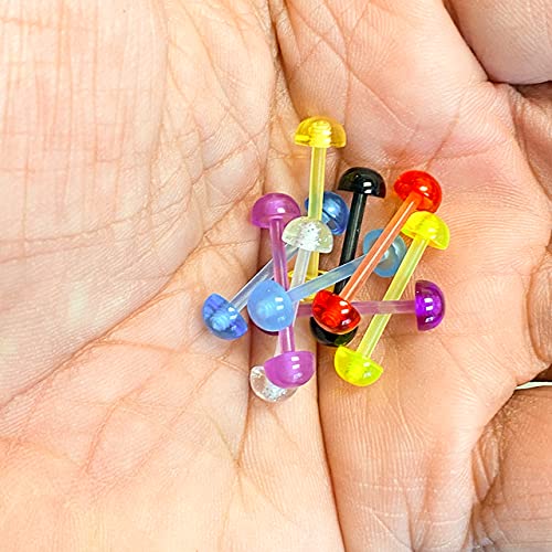 Luxe Modz BodyJewelryOnline Tongue Rings Barbells [9 Pieces], Multiple Colors, Flexible Acrylic Shaft, Half-Ball Ends [Top/Bottom] 14 Gauge/16mm, Hypoallergenic, Comfortable, Easy [Wear/Remove]