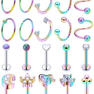 Cisyozi 16G Lip Labret Medusa Monroe Ring Stud Piercing Jewelry for Women 16 Gauge Stainless Surgical Steel Horseshoe Tragus Helix Cartilage Earring Hoop Stud Piercings Jewelry Women Men Rainbrow 8mm