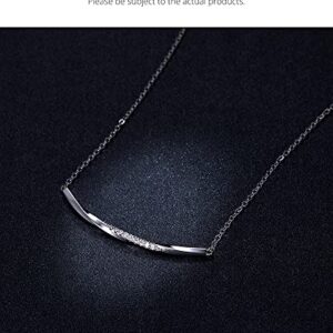 Personalized Necklace with CZ Crystal 925 Sterling Silver Personalized Necklace for Women (Simplicity Smile Bar Necklace)