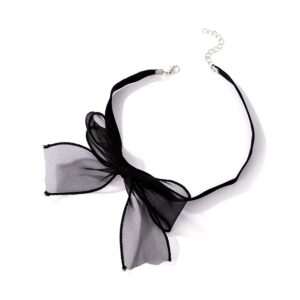 Jumwrit Black Lace Big Bow Choker Necklaces Sexy Gothic Style Adjustable Necklaces for Women