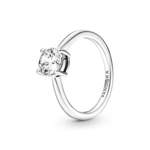 pandora sparkling solitaire ring - sterling silver ring for women - layering or stackable ring - sterling silver with clear cubic zirconia - size 7