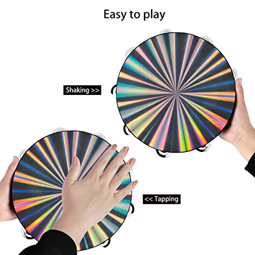 EASTROCK Radiant Tambourine Hand Held Drum 10 Inch Double Row Jingles Reflective Tambourine Musical Instrument for Kids Adults Church KTV Party