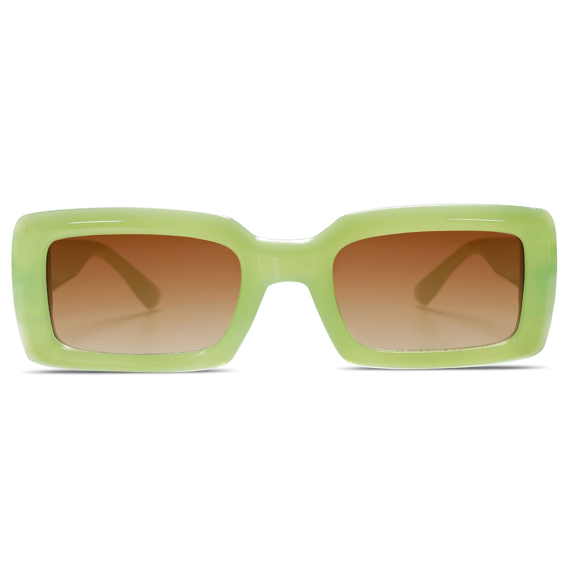 Allarallvr Trendy Rectangle Sunglasses for Women Men Vintage 90's Square Shades Thick Frame Nude Sunnies Sunglasses AR82002, Green