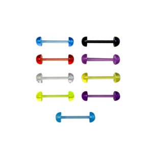 Luxe Modz BodyJewelryOnline Tongue Rings Barbells [9 Pieces], Multiple Colors, Flexible Acrylic Shaft, Half-Ball Ends [Top/Bottom] 14 Gauge/16mm, Hypoallergenic, Comfortable, Easy [Wear/Remove]