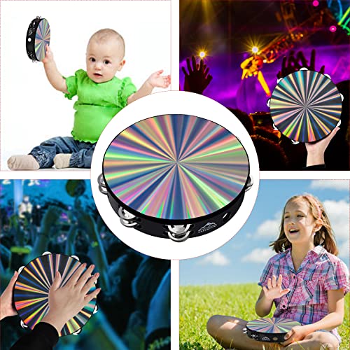 EASTROCK Radiant Tambourine Hand Held Drum 10 Inch Double Row Jingles Reflective Tambourine Musical Instrument for Kids Adults Church KTV Party