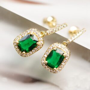 Uncle J Vintage Emerald Chandelier Dangle Earrings-18K Gold Plated Green Austrian Crystal Teardrop for Women,Bridal,Wedding,Statement