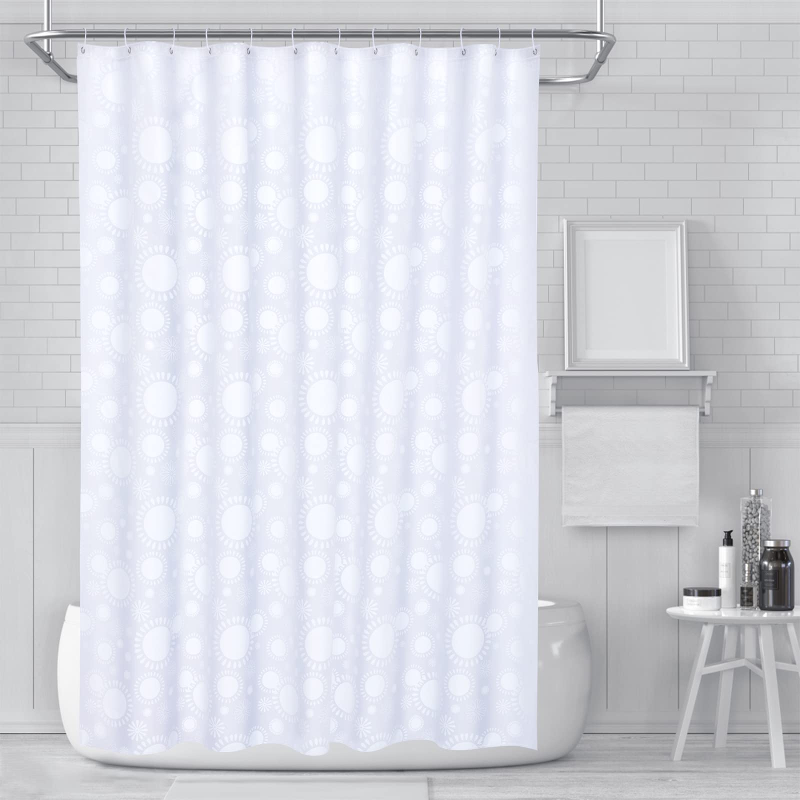 RAY STAR Plastic PEVA Shower Curtain Liner with Hooks, Sun Pattern Stall Vinyl Shower Liner Waterproof Bathroom Decor 70X72 Inch (Signature Delivery)